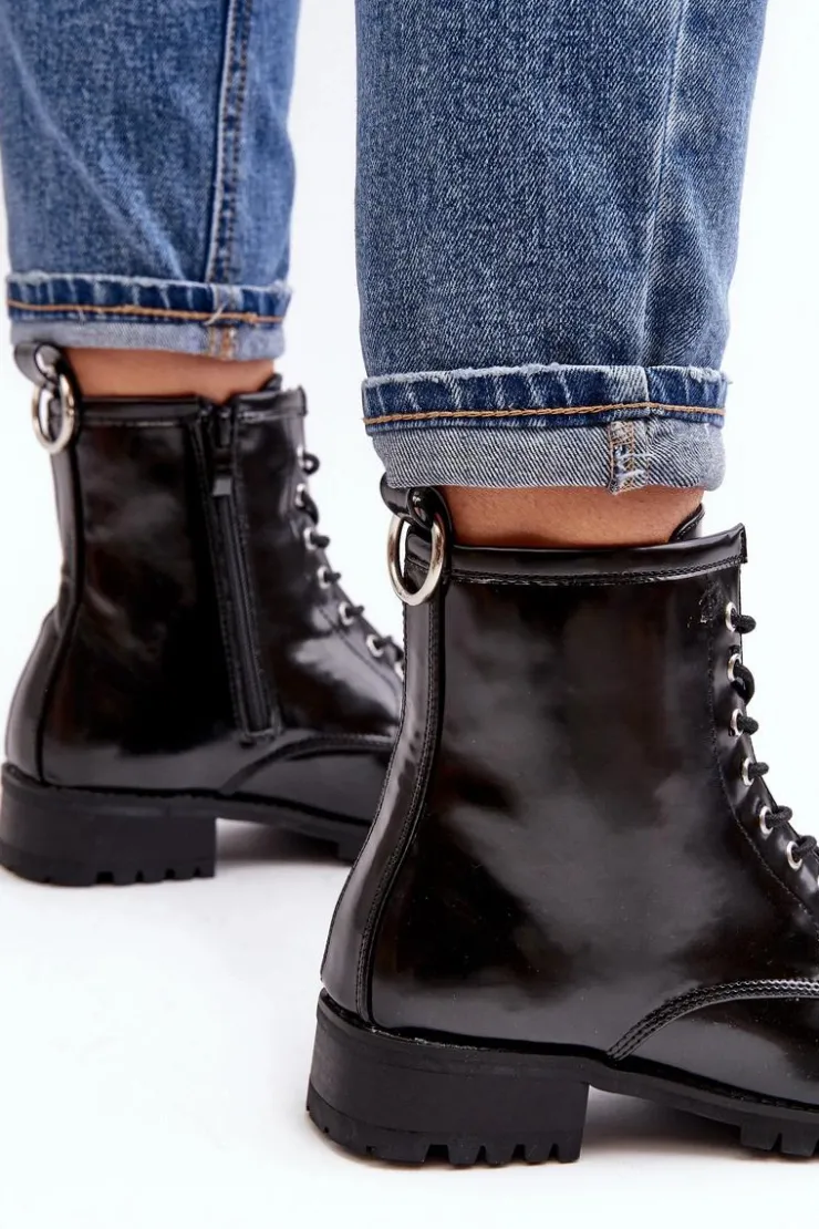 Discount Boto Botki Damskie Lu Boo Czarne Workery ze Stalową Oprawą Jacksy