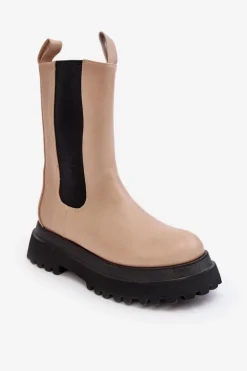 Boto Brązowe I Beżowe Botki|Botki Workery*Botki Damskie Masywna Platforma Beżowe Beatrice