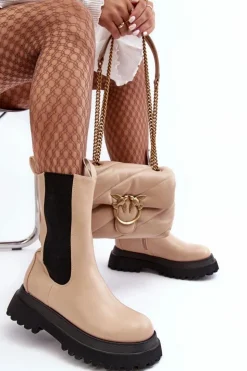 Boto Brązowe I Beżowe Botki|Botki Workery*Botki Damskie Masywna Platforma Beżowe Beatrice