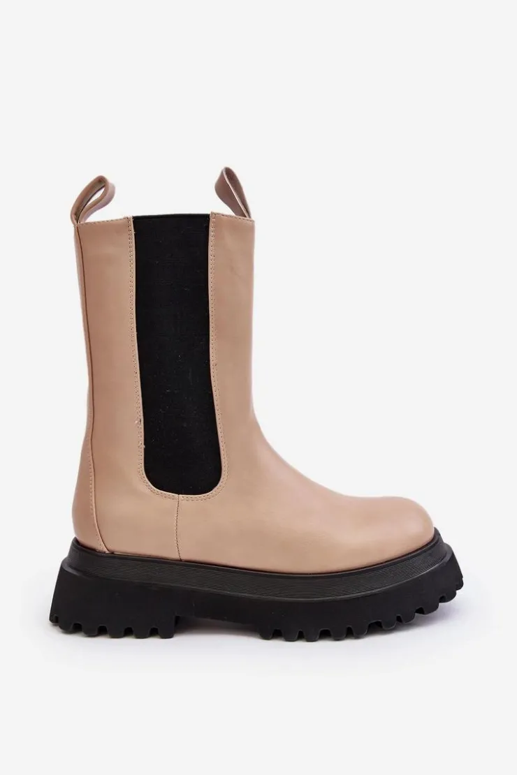 Boto Brązowe I Beżowe Botki|Botki Workery*Botki Damskie Masywna Platforma Beżowe Beatrice