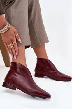 Damskie Boto Botki Damskie Na Delikatnym Obcasie Bordowe Elvienne