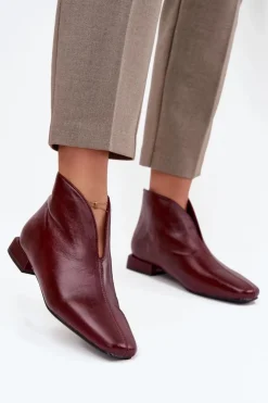 Damskie Boto Botki Damskie Na Delikatnym Obcasie Bordowe Elvienne