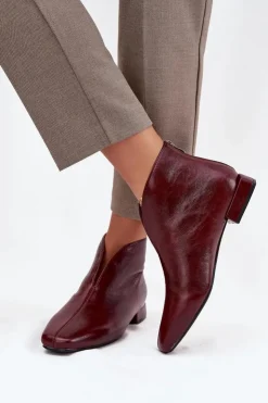 Damskie Boto Botki Damskie Na Delikatnym Obcasie Bordowe Elvienne