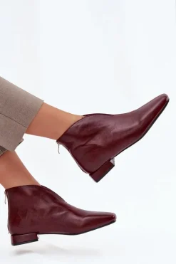 Damskie Boto Botki Damskie Na Delikatnym Obcasie Bordowe Elvienne