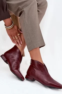 Damskie Boto Botki Damskie Na Delikatnym Obcasie Bordowe Elvienne
