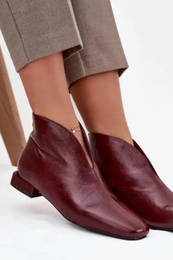 Damskie Boto Botki Damskie Na Delikatnym Obcasie Bordowe Elvienne
