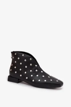 Best Boto Botki Damskie Na Delikatnym Obcasie Ze Srebrnym Zdobieniem Czarne Rosalind