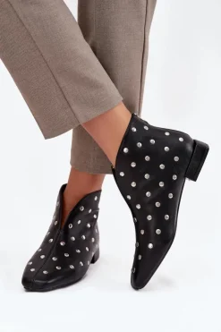 Best Boto Botki Damskie Na Delikatnym Obcasie Ze Srebrnym Zdobieniem Czarne Rosalind