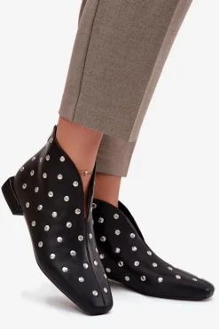 Best Boto Botki Damskie Na Delikatnym Obcasie Ze Srebrnym Zdobieniem Czarne Rosalind