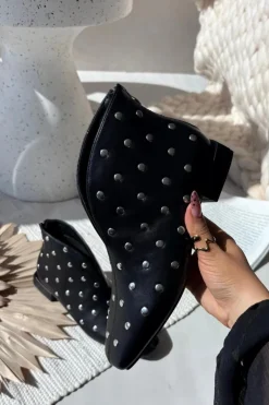 Best Boto Botki Damskie Na Delikatnym Obcasie Ze Srebrnym Zdobieniem Czarne Rosalind