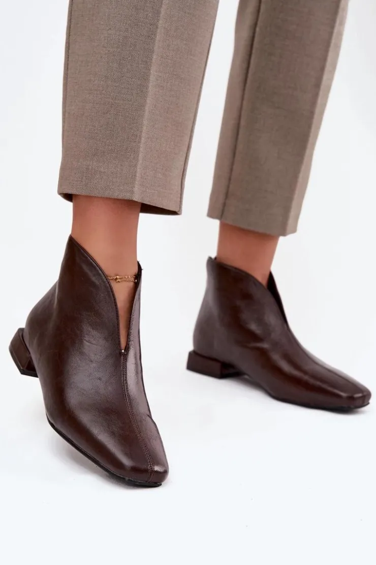 Boto Botki Ocieplane|Botki Skórzane*Botki Damskie Na Delikatnym Obcasie Czekoladowe Elvienne