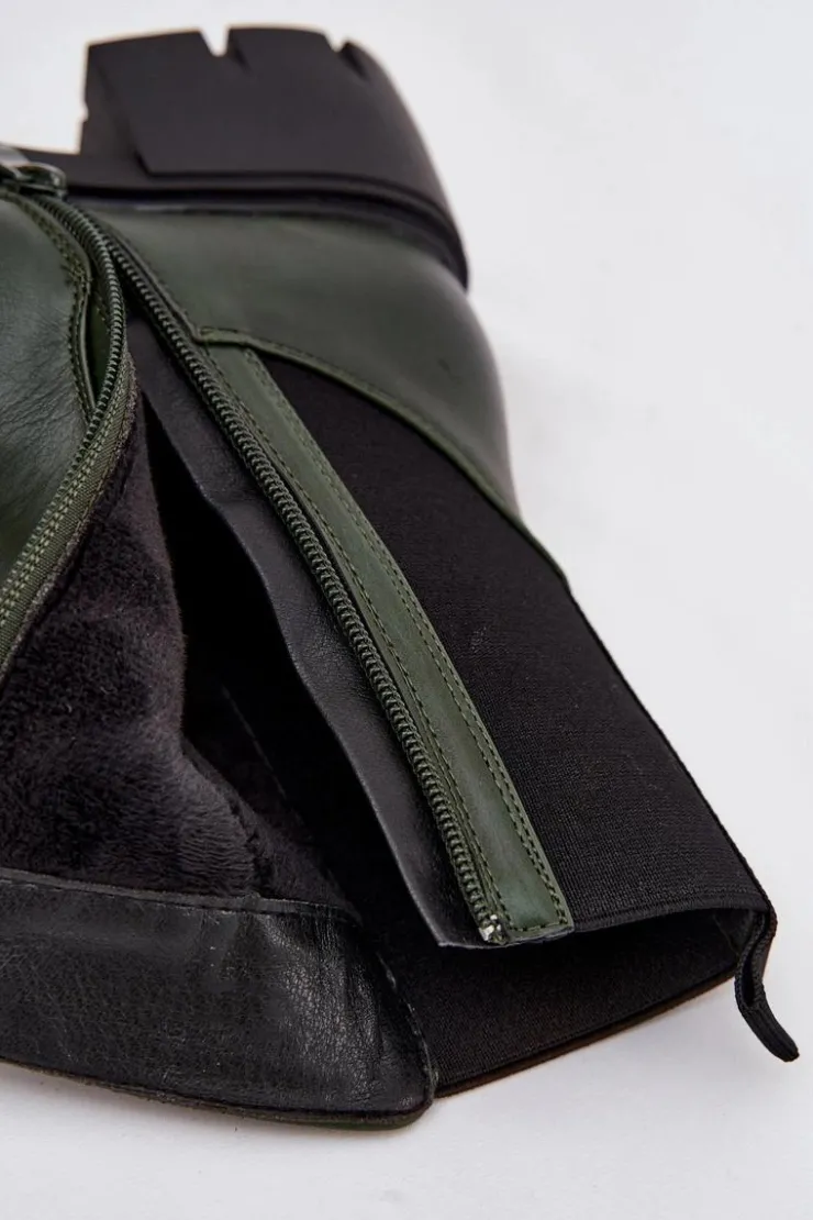 Damskie Boto Botki Damskie Na Klocku Eko Skórzane Ciemnozielone Kyra