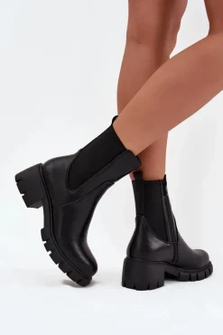 Discount Boto Botki Damskie Na Klocku Eko Skórzane Czarne Kyra Czarny