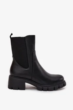 Discount Boto Botki Damskie Na Klocku Eko Skórzane Czarne Kyra Czarny