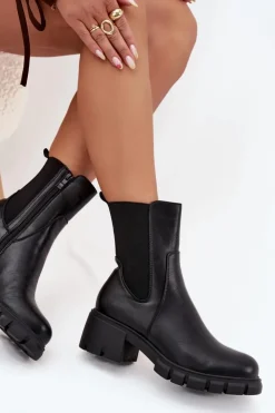 Discount Boto Botki Damskie Na Klocku Eko Skórzane Czarne Kyra Czarny