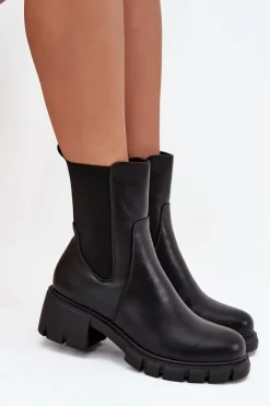 Discount Boto Botki Damskie Na Klocku Eko Skórzane Czarne Kyra Czarny