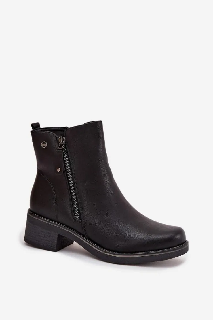 Damskie Evento Botki Damskie Na Klocku Ocieplane Czarne Kalivana