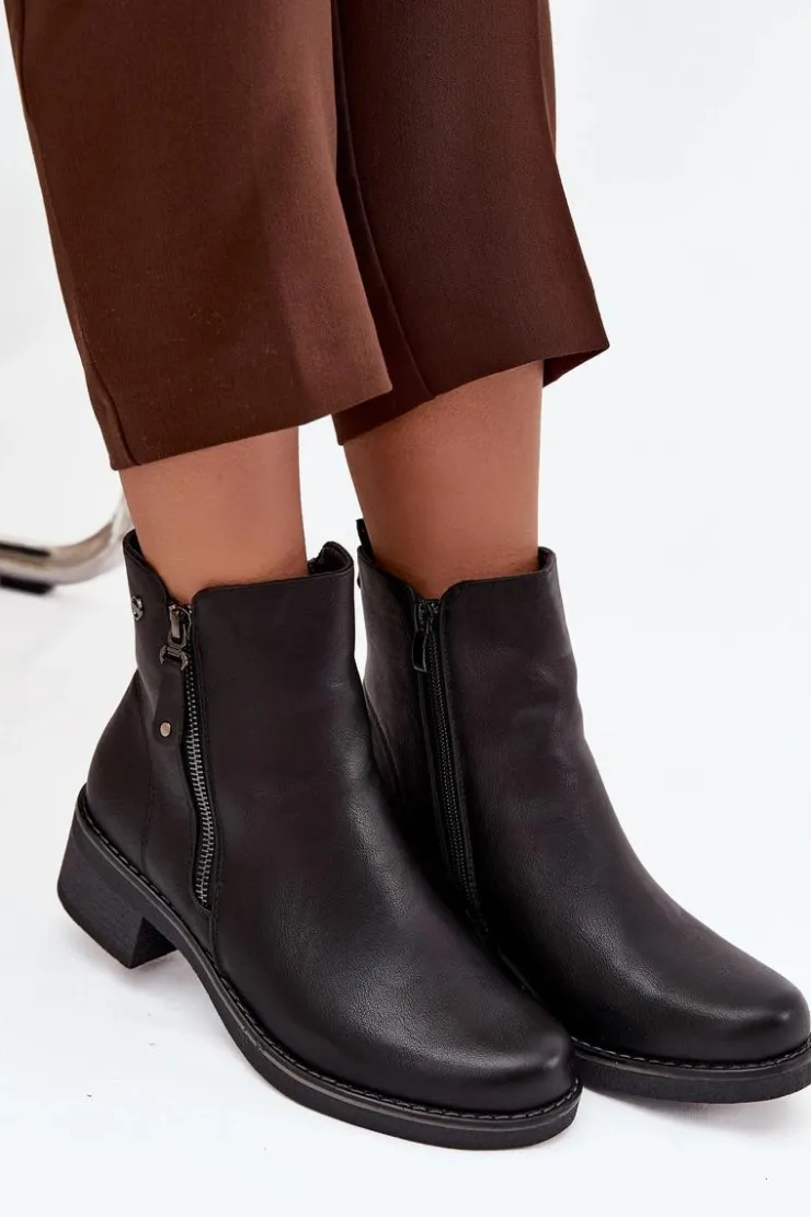 Damskie Evento Botki Damskie Na Klocku Ocieplane Czarne Kalivana