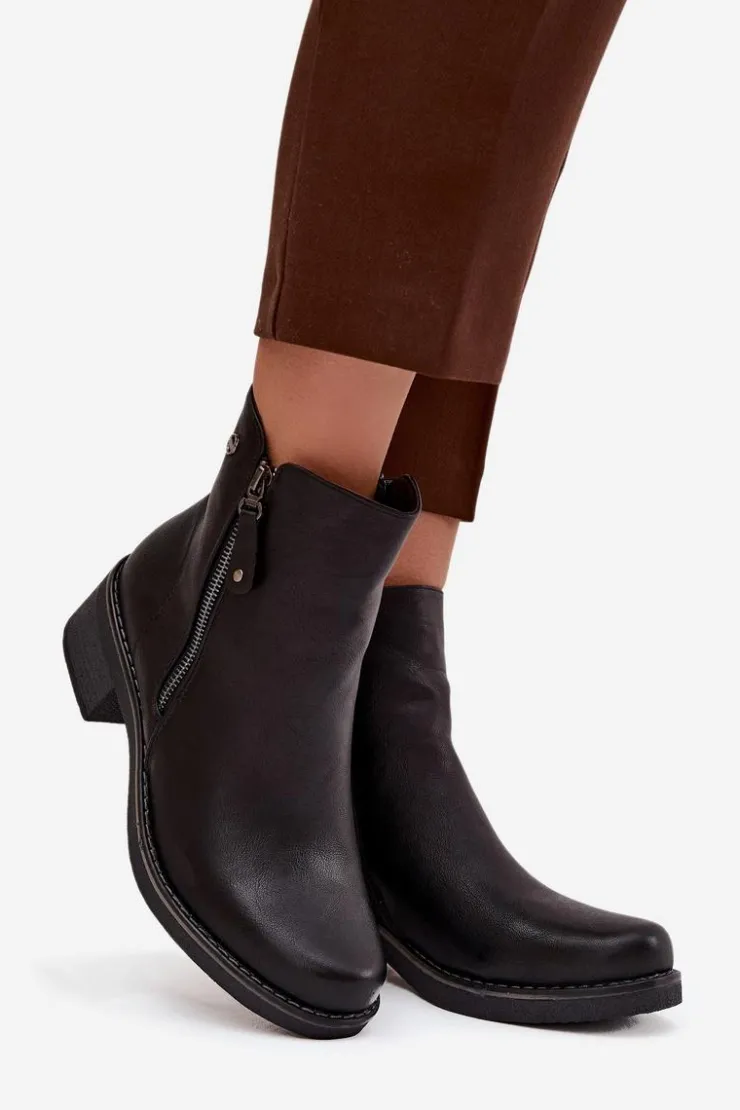 Damskie Evento Botki Damskie Na Klocku Ocieplane Czarne Kalivana