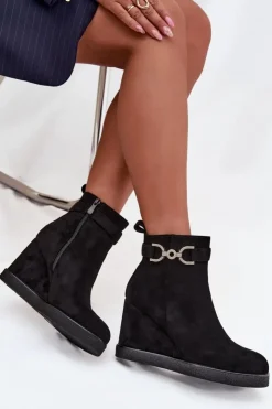 Damskie Boto Botki Damskie Na Koturnie Z Ozdobnym Detalem Czarne Marivana