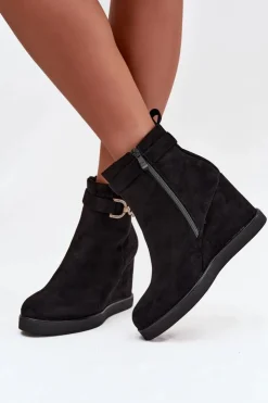 Damskie Boto Botki Damskie Na Koturnie Z Ozdobnym Detalem Czarne Marivana