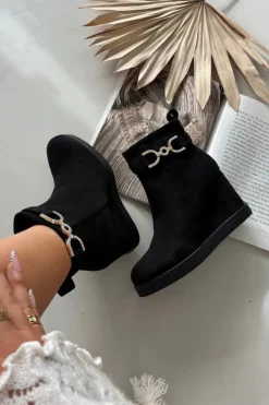 Damskie Boto Botki Damskie Na Koturnie Z Ozdobnym Detalem Czarne Marivana