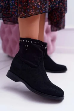 Boto Botki Na Koturnie|Botki Zimowe Damskie*Botki Damskie Na Koturnie Płaski Obcas Ocieplane Za Kostkę Czarne Deminis