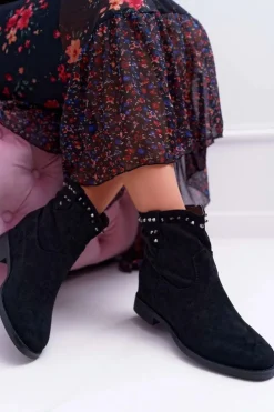 Boto Botki Na Koturnie|Botki Zimowe Damskie*Botki Damskie Na Koturnie Płaski Obcas Ocieplane Za Kostkę Czarne Deminis