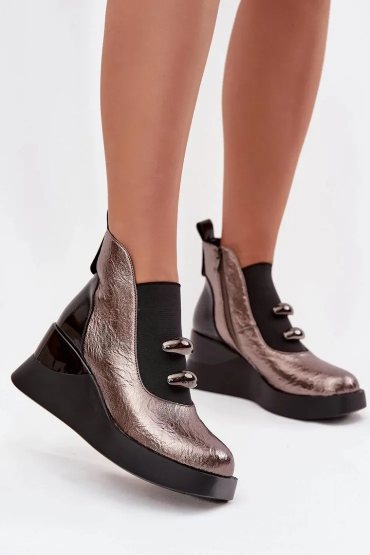 Damskie Damskie buty S.Barski Botki Damskie Na Koturnie D&A MR52-106 Metaliczne