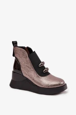 Damskie Damskie buty S.Barski Botki Damskie Na Koturnie D&A MR52-106 Metaliczne