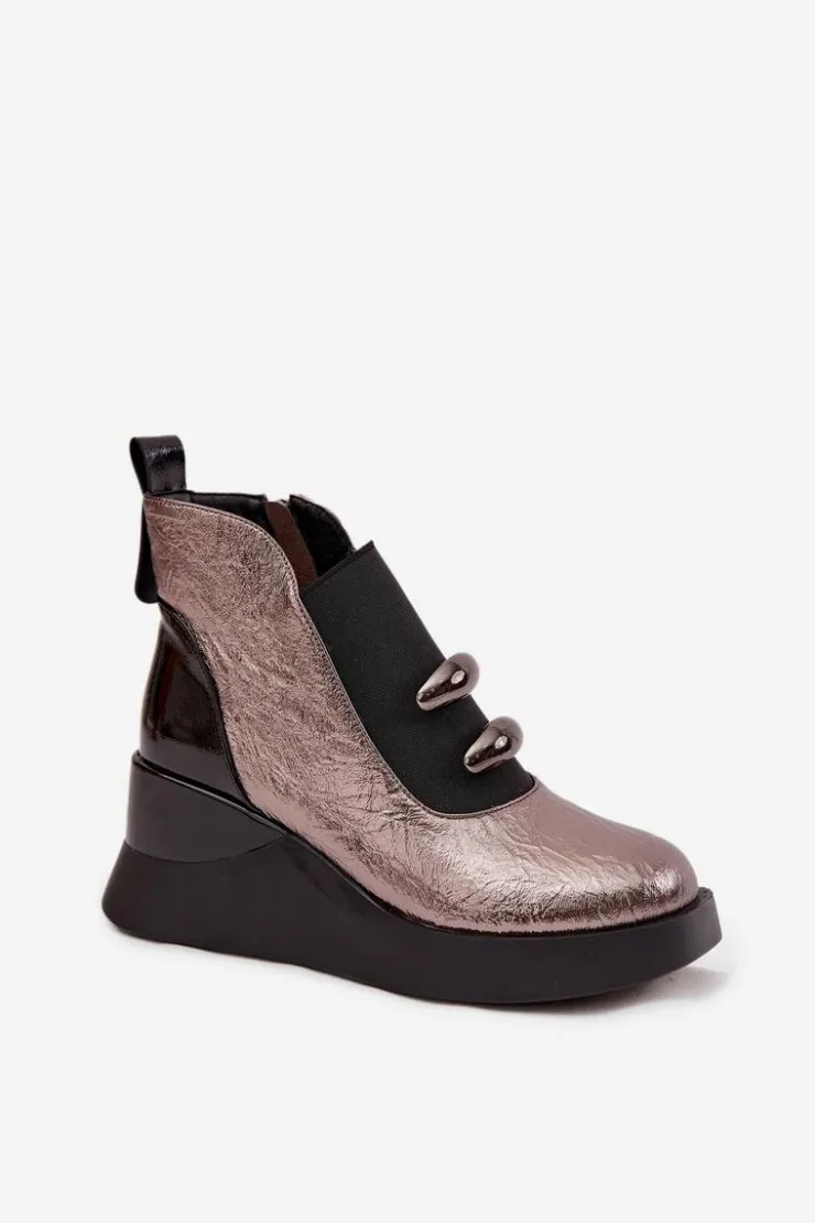 Damskie Damskie buty S.Barski Botki Damskie Na Koturnie D&A MR52-106 Metaliczne