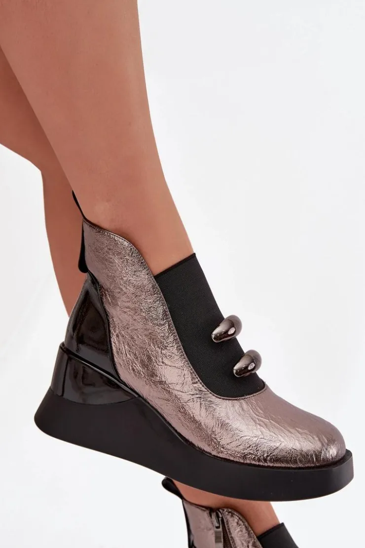 Damskie Damskie buty S.Barski Botki Damskie Na Koturnie D&A MR52-106 Metaliczne
