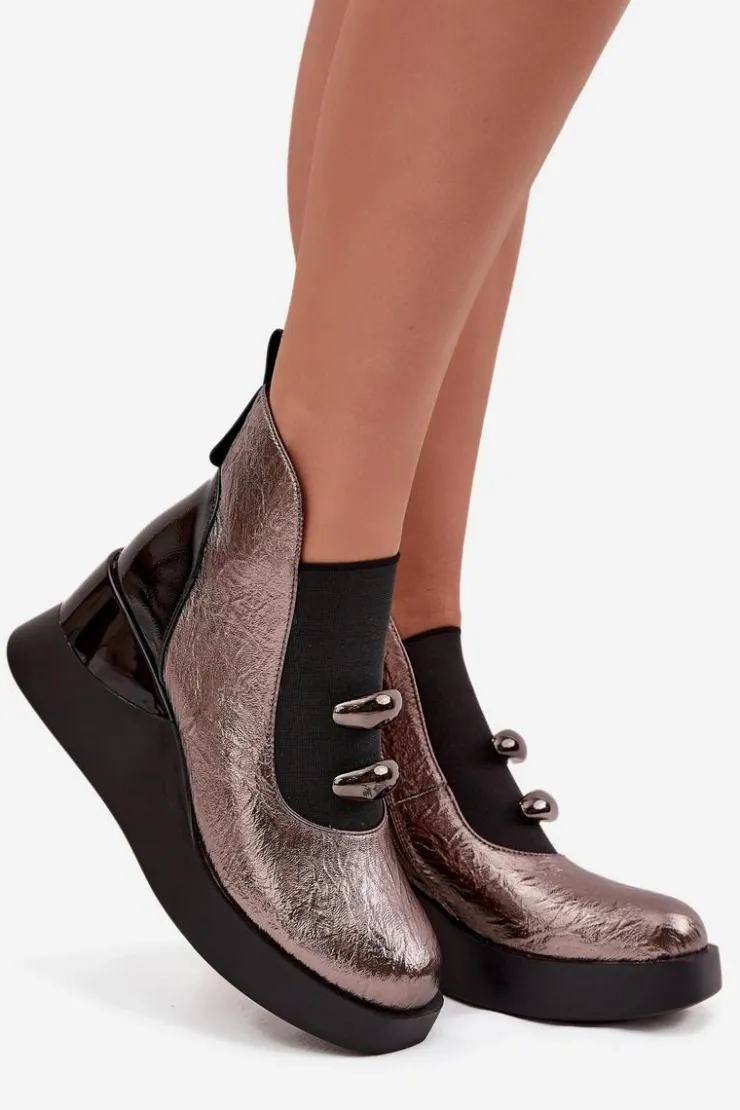 Damskie Damskie buty S.Barski Botki Damskie Na Koturnie D&A MR52-106 Metaliczne