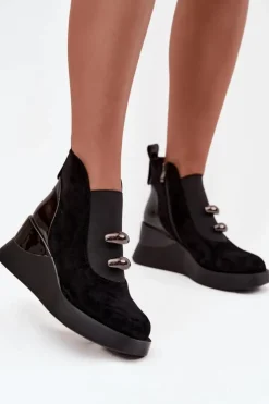 Damskie Damskie buty S.Barski Botki Damskie Na Koturnie D&A MR52-106 Czarne