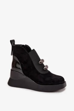 Damskie Damskie buty S.Barski Botki Damskie Na Koturnie D&A MR52-106 Czarne