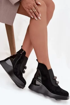 Damskie Damskie buty S.Barski Botki Damskie Na Koturnie D&A MR52-106 Czarne