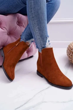 Boto Botki Na Koturnie|Brązowe I Beżowe Botki*Botki Damskie na Koturnie Zamsz Camel Tema