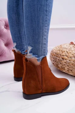 Boto Botki Na Koturnie|Brązowe I Beżowe Botki*Botki Damskie na Koturnie Zamsz Camel Tema