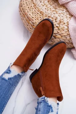 Boto Botki Na Koturnie|Brązowe I Beżowe Botki*Botki Damskie na Koturnie Zamsz Camel Tema