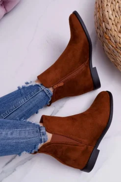 Boto Botki Na Koturnie|Brązowe I Beżowe Botki*Botki Damskie na Koturnie Zamsz Camel Tema