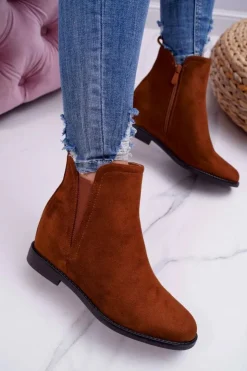 Boto Botki Na Koturnie|Brązowe I Beżowe Botki*Botki Damskie na Koturnie Zamsz Camel Tema
