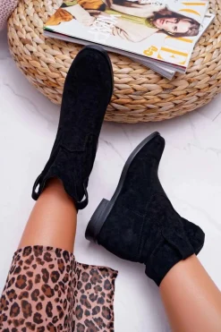 Damskie Boto Botki Damskie Na Koturnie Płaski Obcas Ocieplane Za Kostkę Czarne Demini