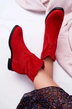 Boto Botki Na Koturnie|Botki Zimowe Damskie*Botki Damskie Na Koturnie Płaski Obcas Ocieplane Za Kostkę Czerwone Demini