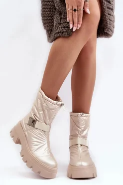 Clearance Boto Botki Damskie Na Masywnej Podeszwie I Płaskim Obcasie Beżowe Werikse Beżowy