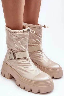 Clearance Boto Botki Damskie Na Masywnej Podeszwie I Płaskim Obcasie Beżowe Werikse Beżowy