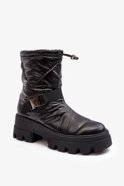 Discount Boto Botki Damskie Na Masywnej Podeszwie I Płaskim Obcasie Czarne Werikse Czarny