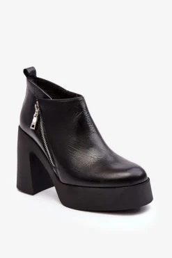 Damskie Zazoo Botki Damskie Na Masywnym Słupku Z Suwakiem 1755 Czarne