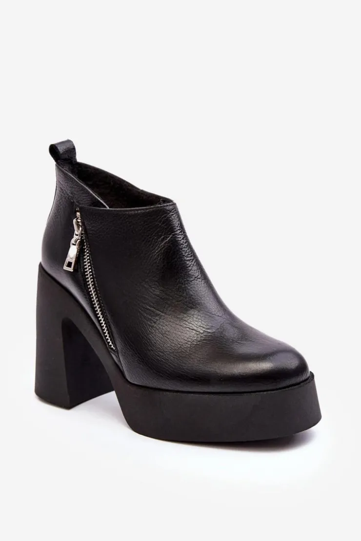Damskie Zazoo Botki Damskie Na Masywnym Słupku Z Suwakiem 1755 Czarne