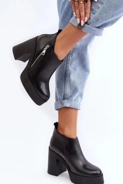 Damskie Zazoo Botki Damskie Na Masywnym Słupku Z Suwakiem 1755 Czarne