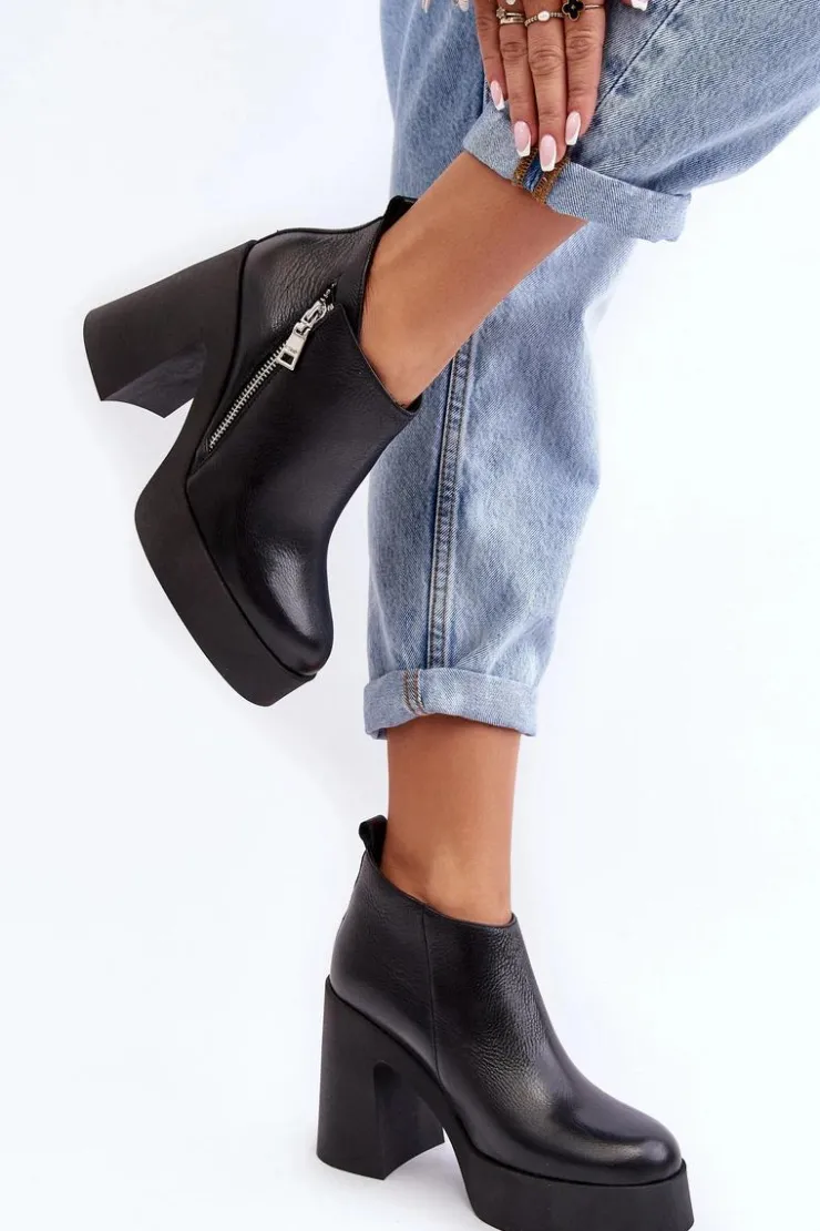 Damskie Zazoo Botki Damskie Na Masywnym Słupku Z Suwakiem 1755 Czarne